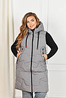 Жіноча подовжена жилетка з капюшоном, великі розміри 52-54, 56-58, 60-62