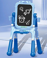 Дитячий двосторонній мольберт 908-7 пластиковий, зі стільчиком, синій