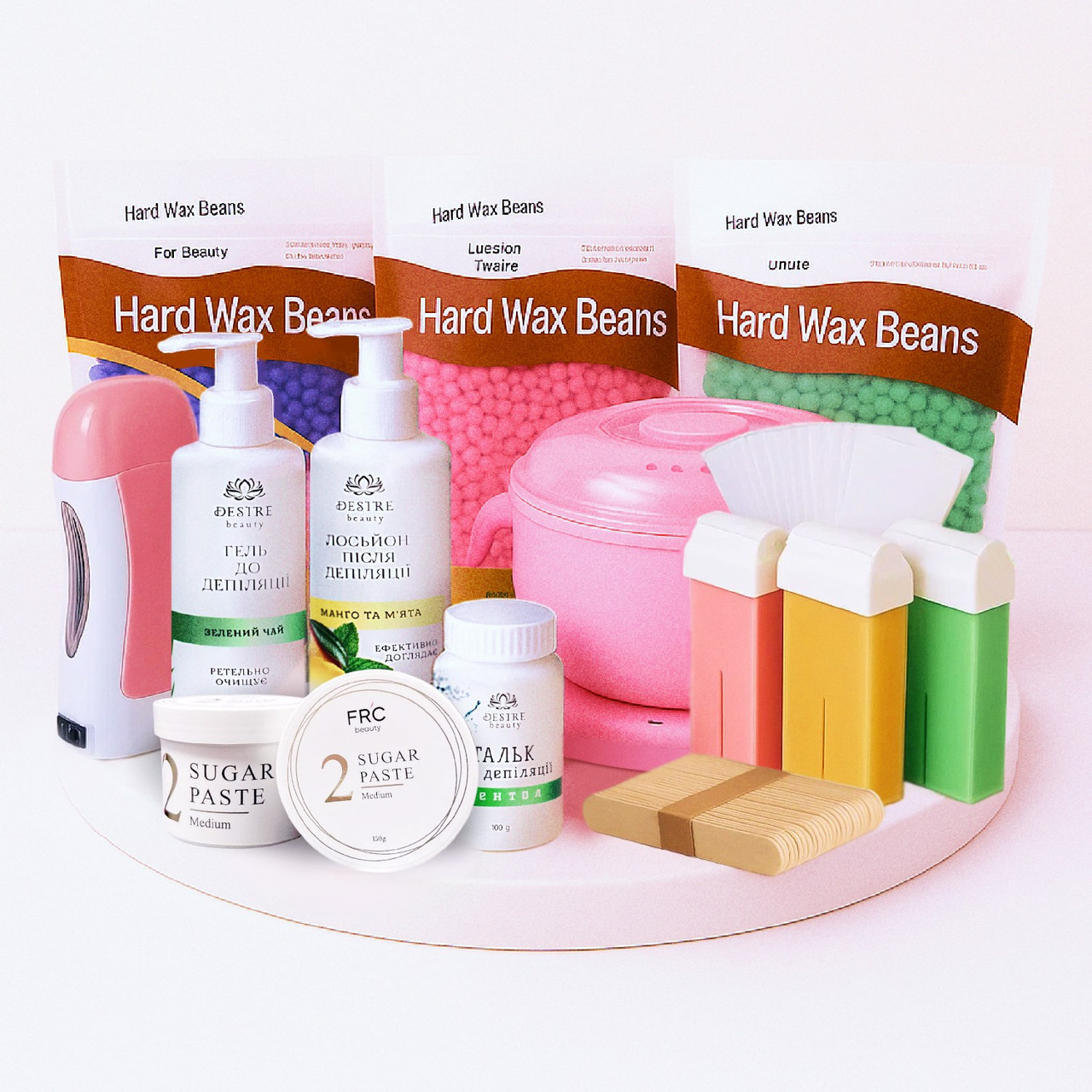 Набір для депіляції MAX з силіконовим воскоплавом, 14 предметів, Рожевий, фото 1