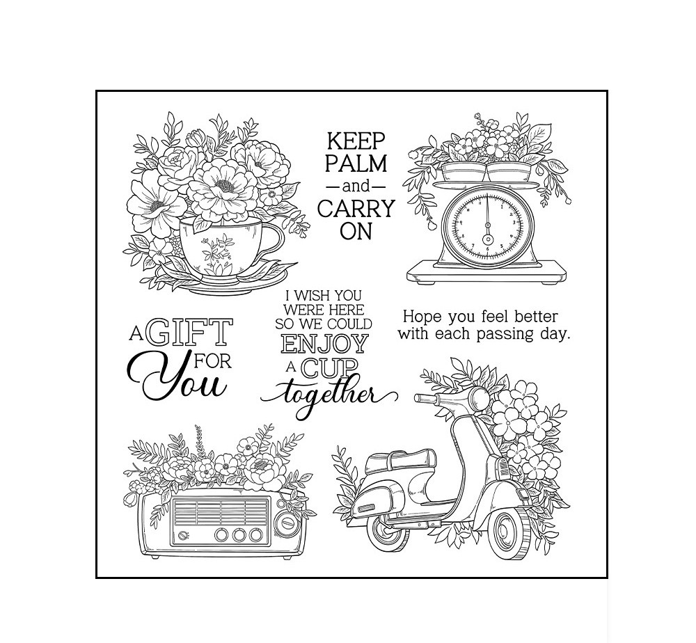 Набір силіконових штампів для скрапбукінгу Квіти в чашці CHT219, фото 1