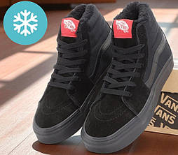 Зимові чоловічі кеди Vans Old Skool CANVAS SK8-HI all black теплі з хутром високі