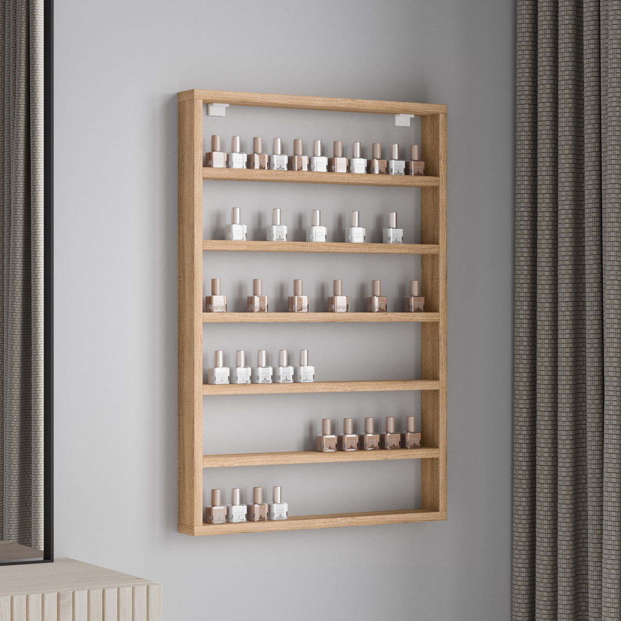 Полиця для гель-лаків на стіну на 6 рядів із ДСП манікюрна поличка GL-6, фото 1