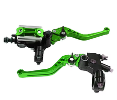 Універсальні регульовані важелі гальма та зчеплення для керма 22мм. Зелені