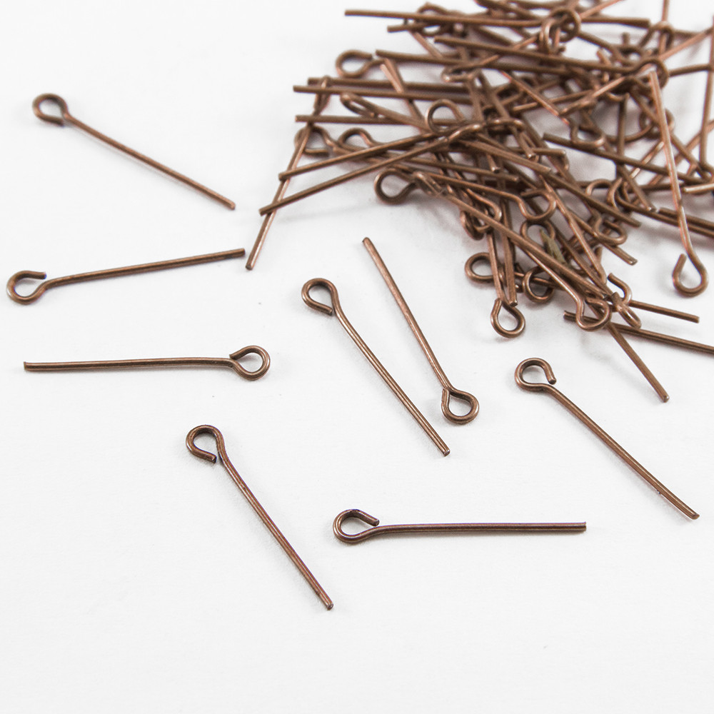 Піни з кільцем, Залізні, Колір: Мідь, Розмір: 30х0.7мм, Відв-тіє 2 мм, 50 г/приблизно 400 шт, фото 1