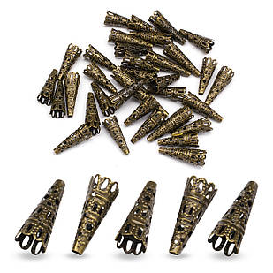 Конус Шапочки для Бусин, Залізні, Бронза, 9х22мм, Отвір 3 мм, 50 шт