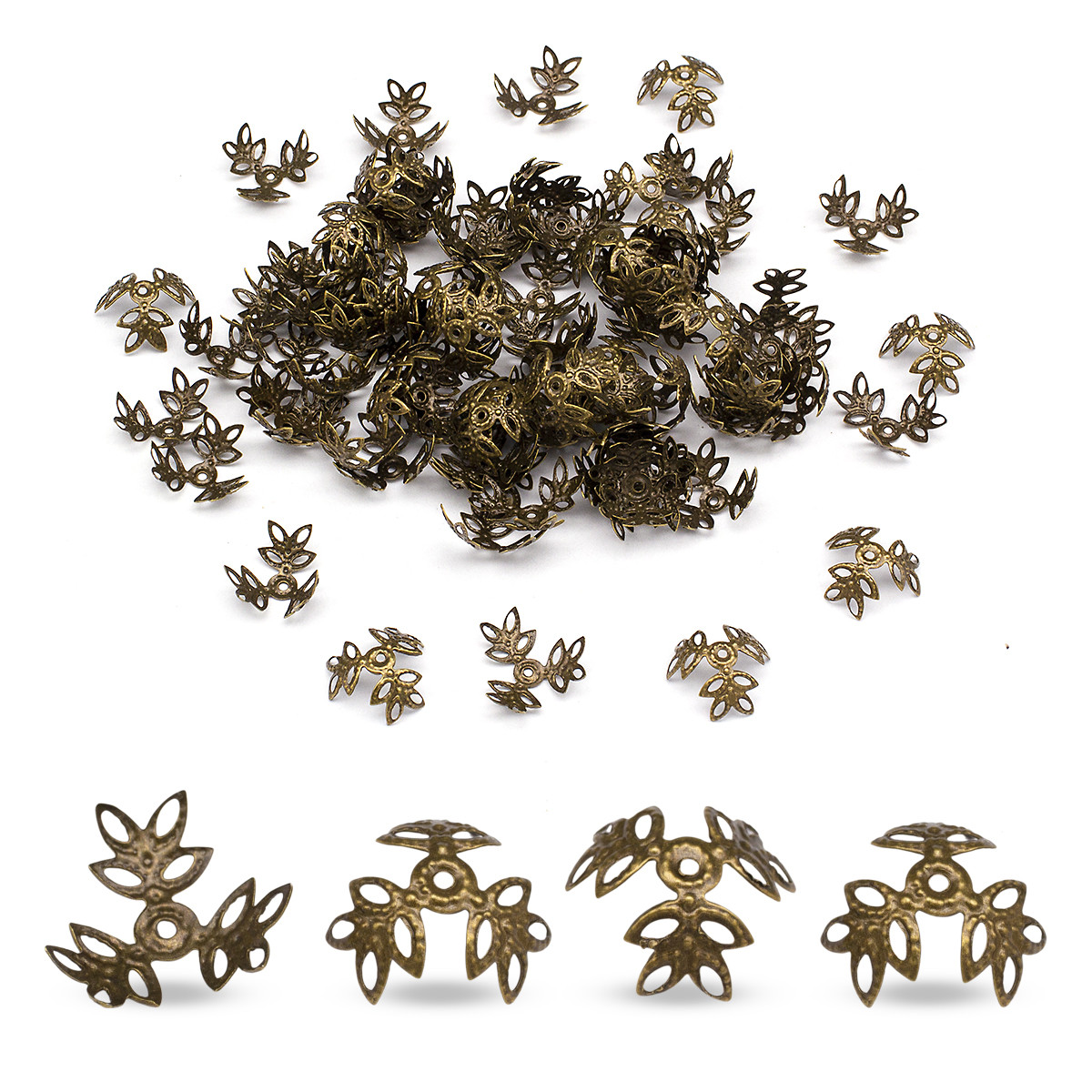 Шапочки для Бусин Залізні, Квітка, Колір: Бронза, Розмір: 13х4мм, Отвір 1.2 мм, 100 шт, фото 1