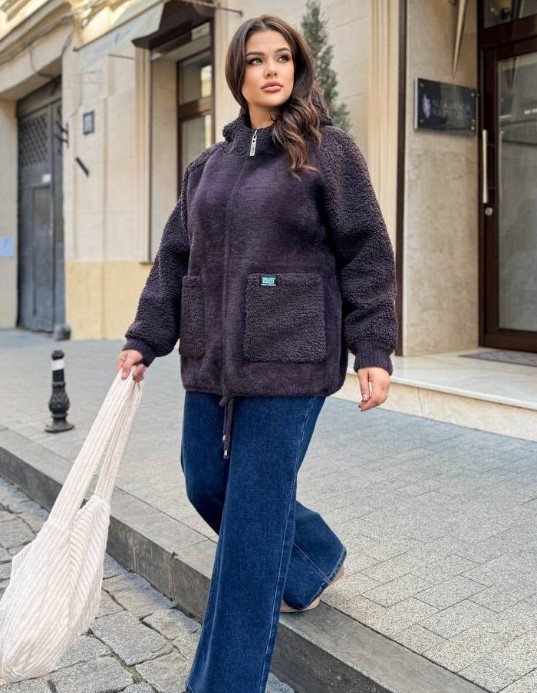 Куртка альпака барашек тепла, колір баклажан великі розміри 56-60