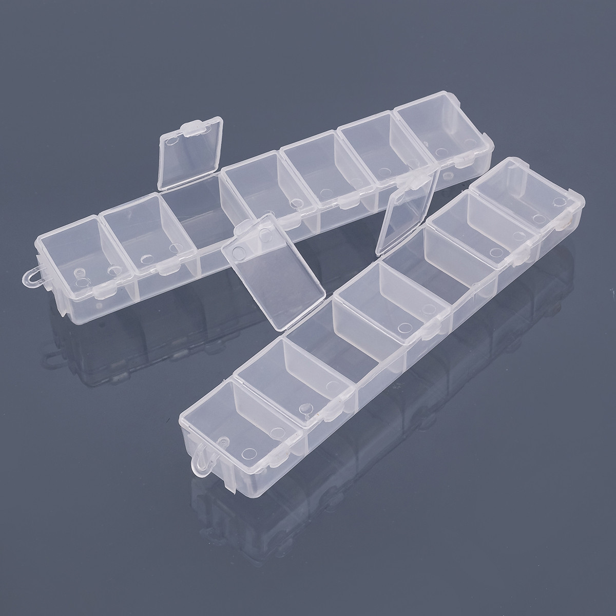 Контейнер для Бісера та Бусин, Пластик, Прозорий, Прямокутний, 7 Відсіків, Розмір: 15.5х3.3х1.8 см, 1 пара, фото 1