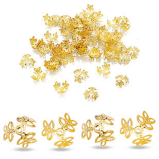 Шапочки для Бусин Залізні, Квітка, Золото, 13х4мм, Отвори 1.2 мм, 100 шт