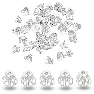 Конус Шапочки для Бусин, Залізні, Квітка, Срібло, 9х8мм, Отвір 1.2 мм, 50 шт