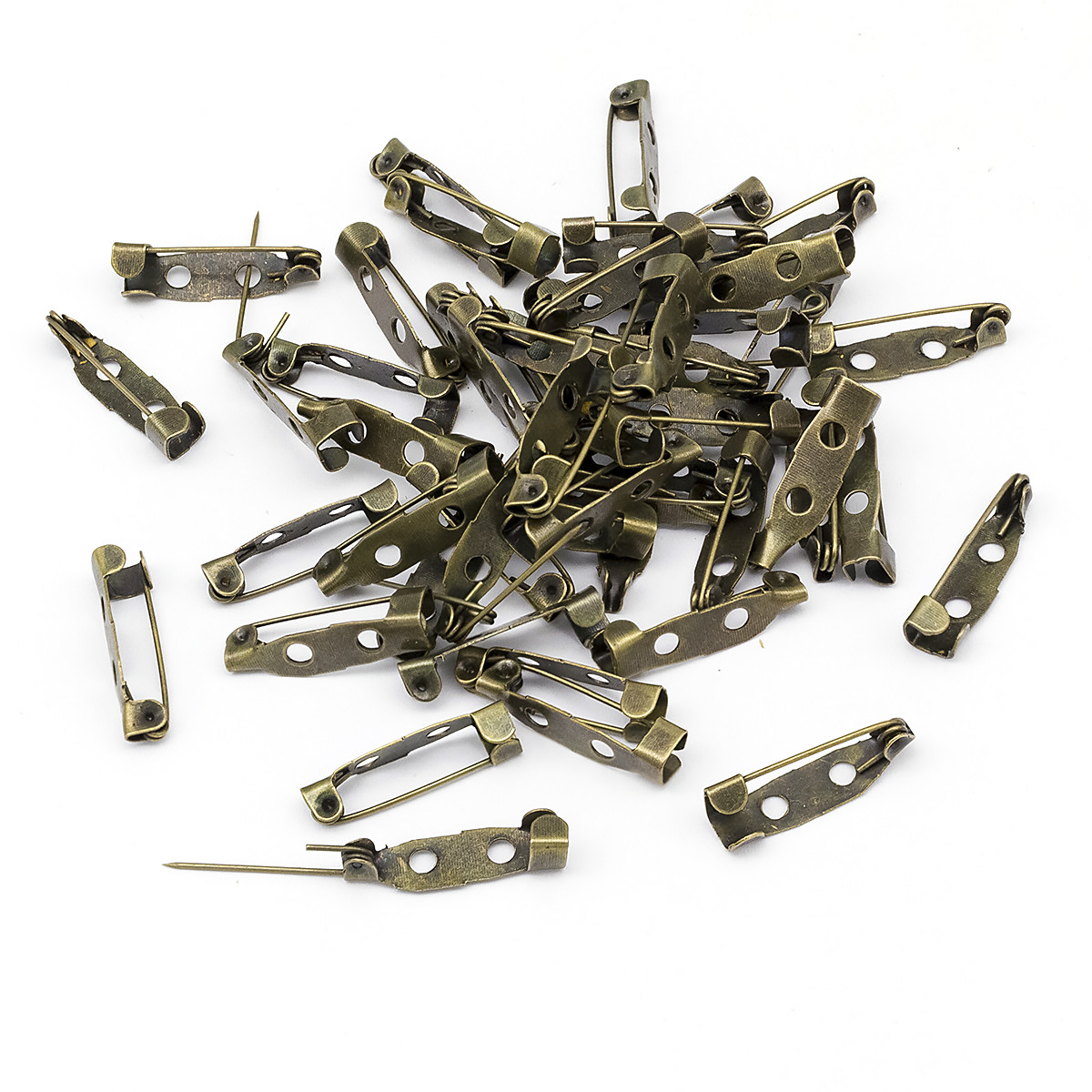 Основа під Брош Залізна, Булавка, з 2 отворами, Колір: Бронза, Розмір: 20х5х5мм, Отв-тіє 2 мм, 50 шт./пач, фото 1