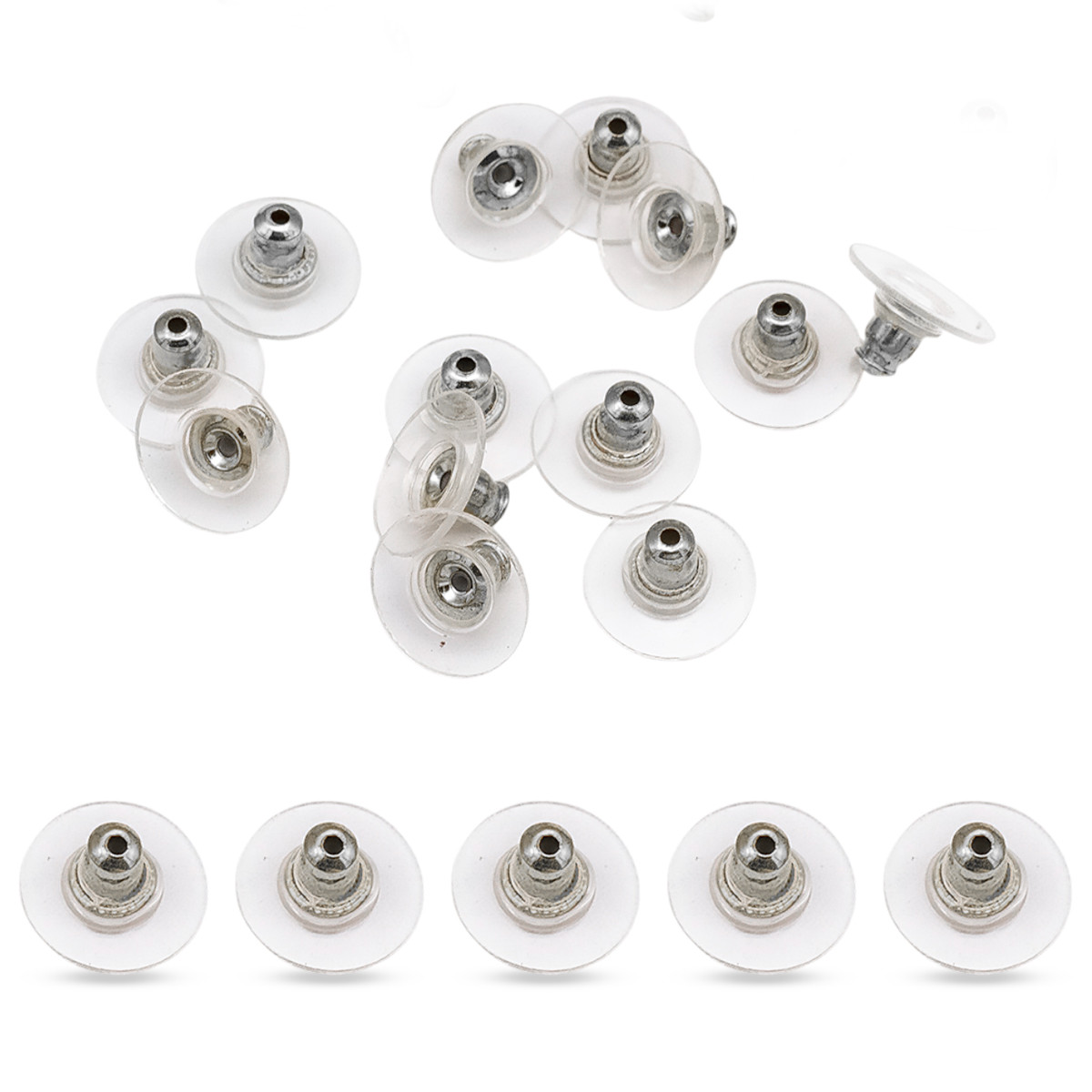 Заглушки, Латунь і Силікон, Комбіновані, Срібло, 12х7мм, Отвір 1мм, (20 шт), фото 1