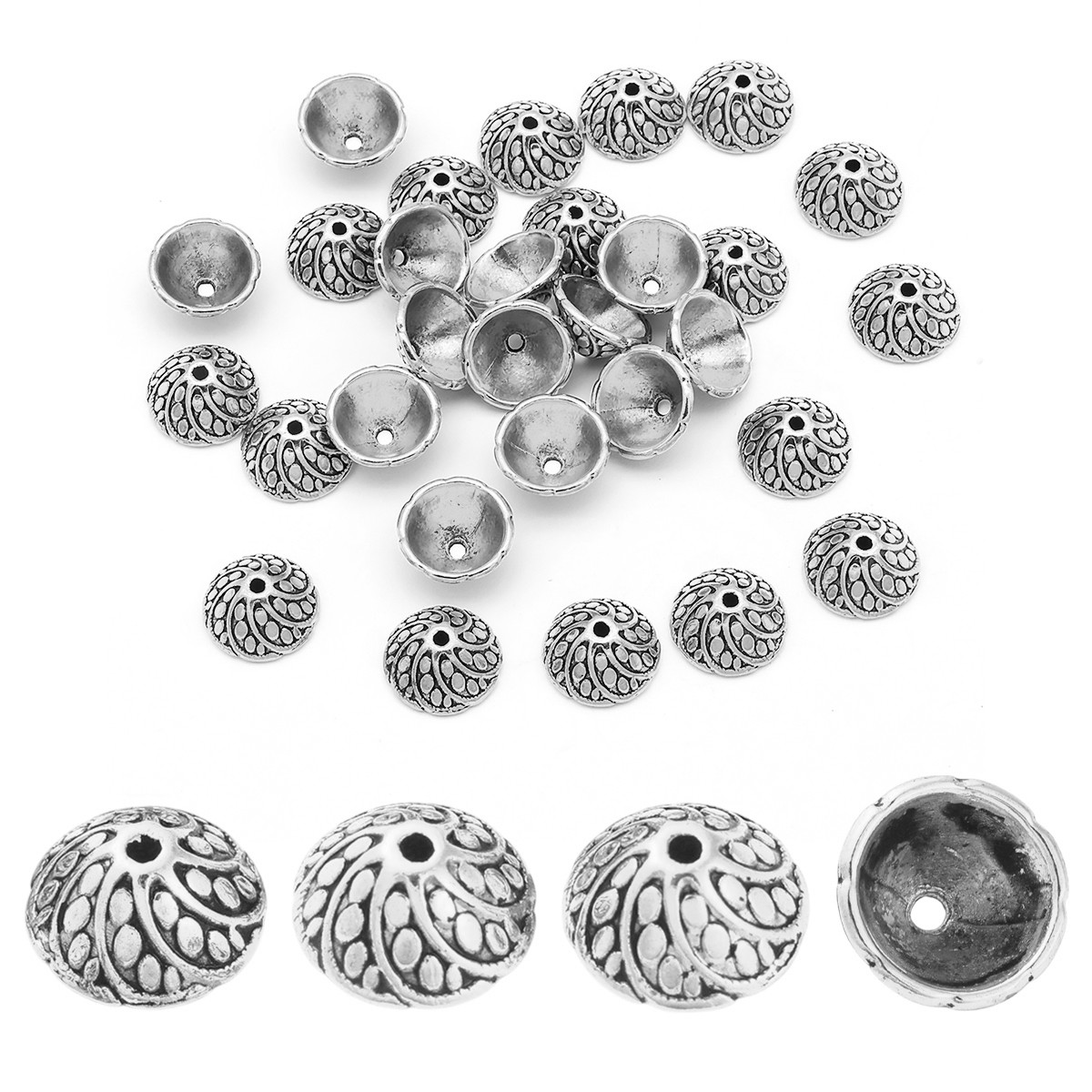 Шапочки для Бусин Металеві, Конус, Колір: Античне Срібло, Розмір: 11х5 мм, Отвір 1 мм, 30 шт, фото 1