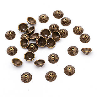 Шапочки для Бусин, Металеві, Конус, Мідь, 11х5мм, Відв. 1 мм, 30 шт