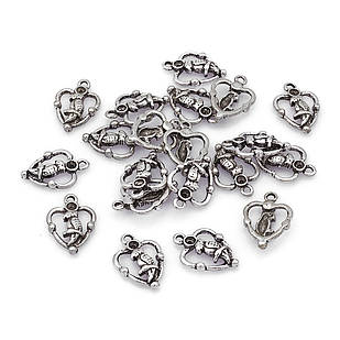 Кулон-Сеттинг Папуга, Метал, Античне Срібло, 16.5х11.5х3мм, Отвір 1.5 мм, 20 шт