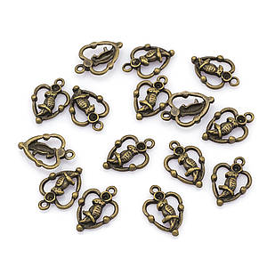 Кулон-Сеттинг Папуга, Метал, Бронза, 16.5х11.5х3мм, Отвір 1.5 мм, 20 шт