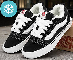 Зимові кеди Vans KNU з хутром чоловічі та жіночі теплі ванс кну (чорні з білим)