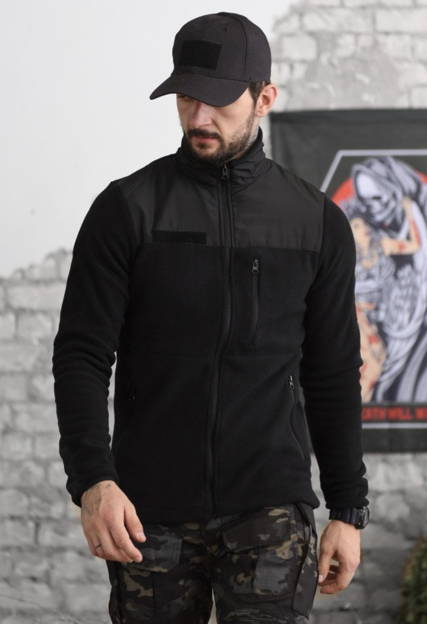 Толстовка флісова Polartec чорна Поліція з плащівкою з жетоном, фото 1