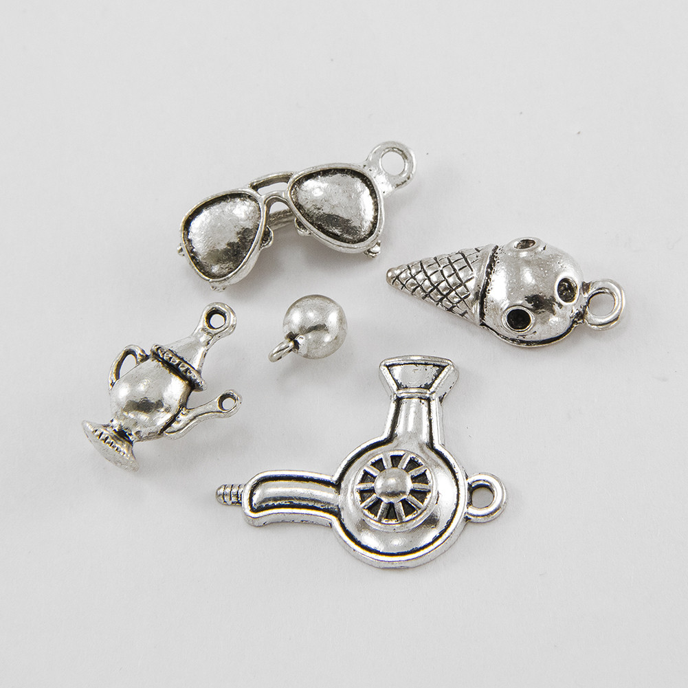 Кулони Змішані Теми Мікс, Метал, Колір: Античне Срібло, Розмір: Мікс, 10 шт, фото 1