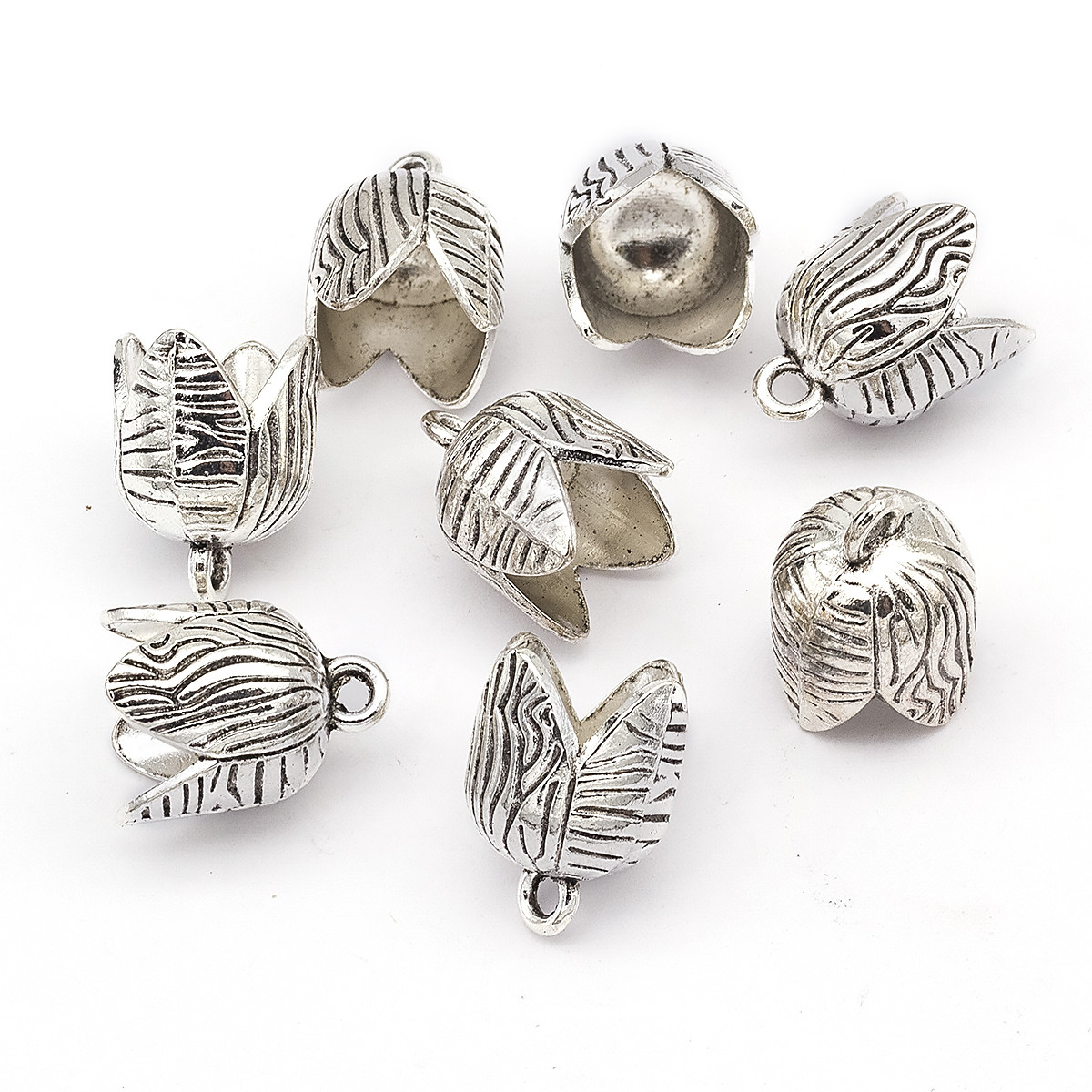 Конус Шапочки для Бусин, Сплав Цинка, Квітка, Античне Срібло, 16.5x13 мм, Отвір 2.5 мм, 8 шт, фото 1