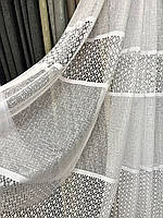 Тюль жакардовий білий з мереживною смугою, висота 2,80 м (на метраж)