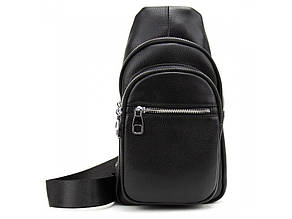 Чоловіча класична нагрудна сумка-слінг через плече на два відділення з натуральної шкіри