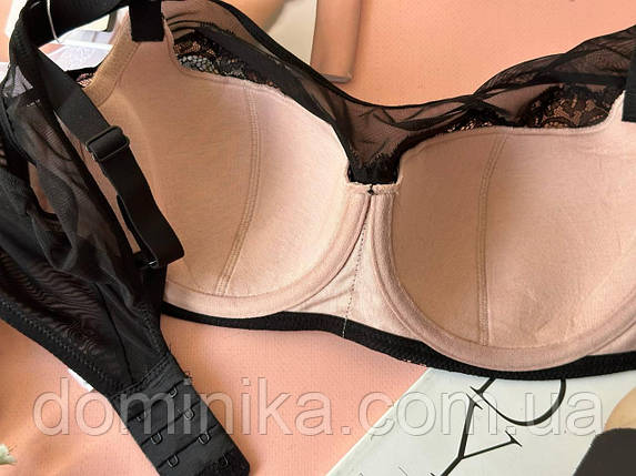 80/85/90/95C Мереживний бюстгальтер на чашку C напівпоролон чорно-бежевий, фото 2