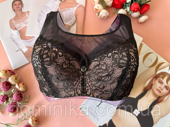 80/85/90/95C Мереживний бюстгальтер на чашку C напівпоролон чорно-бежевий, фото 1