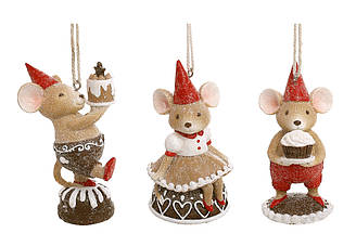 Набір ялинкових прикрас мишки 11 см (3 дизайни)