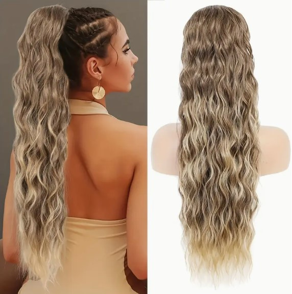 Шиньйон на крабі з утяжкою холодний глибокий русявий – омбре у пшеничний блонд хвилястий 74 см, фото 1