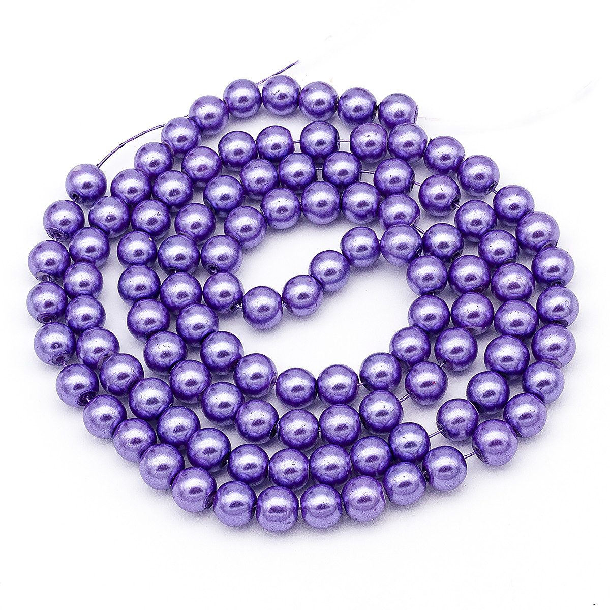 Перли Бусини, Скло, Глянсові, Круглі, Бузковий, 8 мм, Одв. 1 мм, ~ 110 шт./88см/нитка, 1 нить, фото 1