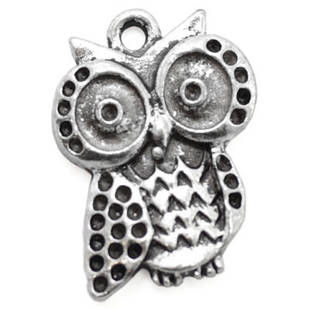 Кулон-Сеттинг Сова під стрази, Метал, Колір: Античне Срібло, Розмір: 21х15х3мм, Отвір 1 мм, під страз, 10 шт