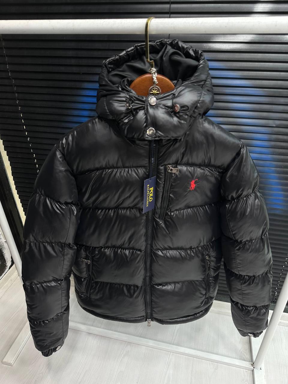 Чоловічий пуховик зимовий Polo Ralph Lauren чорний Куртка тепла Поло Ральф Лорен з капюшоном, фото 1