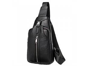 Чоловіча класична сумка-слінг на два відділення на блискавці фіксується клапаном із натуральної шкіри