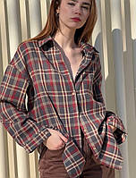 Жіноча сорочка в клітинку світло-коричнева, XS 107