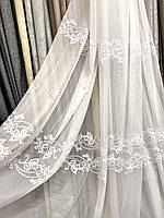 Тюль бамбук з аплікацією білий, висота 2,90 м (на метраж)