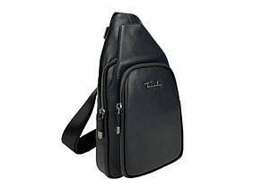 Чоловіча класична нагрудна сумка-слінг через плече на два відділення з натуральної шкіри