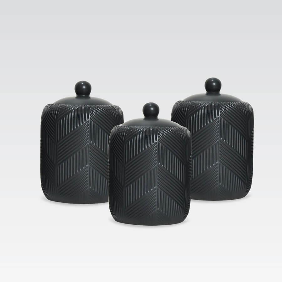 Набір керамічних ємностей Maestro MR-20003-03CS Geometry Black для чаю, кави, цукру, 3 шт