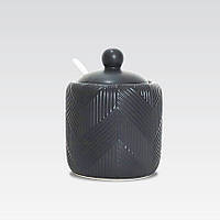 Цукорниця керамічна Maestro MR-20003-09 Geometry Black 300 мл із кришкою і ложкою