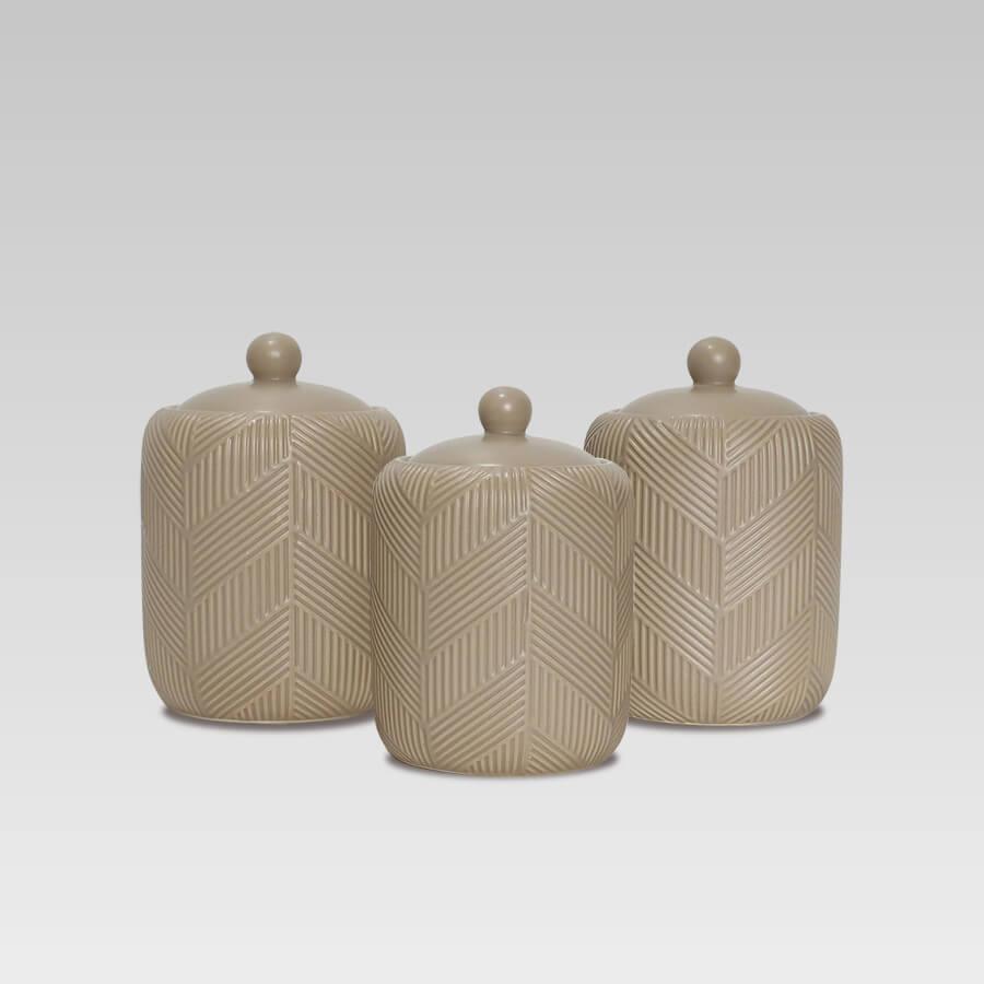 Набір керамічних ємностей Maestro MR-20004-03CS Geometry Beige для чаю, кави, цукру, 3 шт