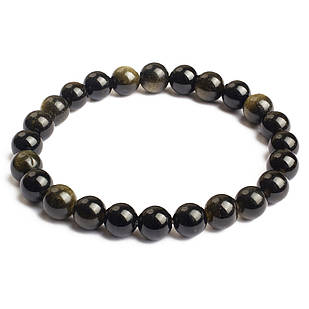 Браслет із Бусину Натурального Золотистого Обсидіана, Еластичний, 5.5-6 см, Бусяна 8 мм, ок 20-23шт/браслет