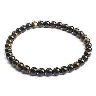 Браслет із Бусину Натурального Золотистого Обсидіана, Еластичний, 5-6 см, Бусяна 5.8-6.8мм, ок 27-31шт/браслет