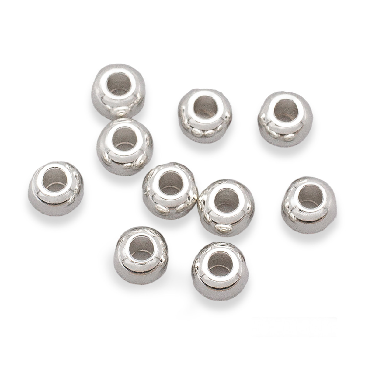 Бусини Неіржавка сталь, Круглі, Колір: Срібло, Розмір: 5х4мм, Отвори 1.8 мм, 10 шт./паковання, 1 упаковка, фото 1