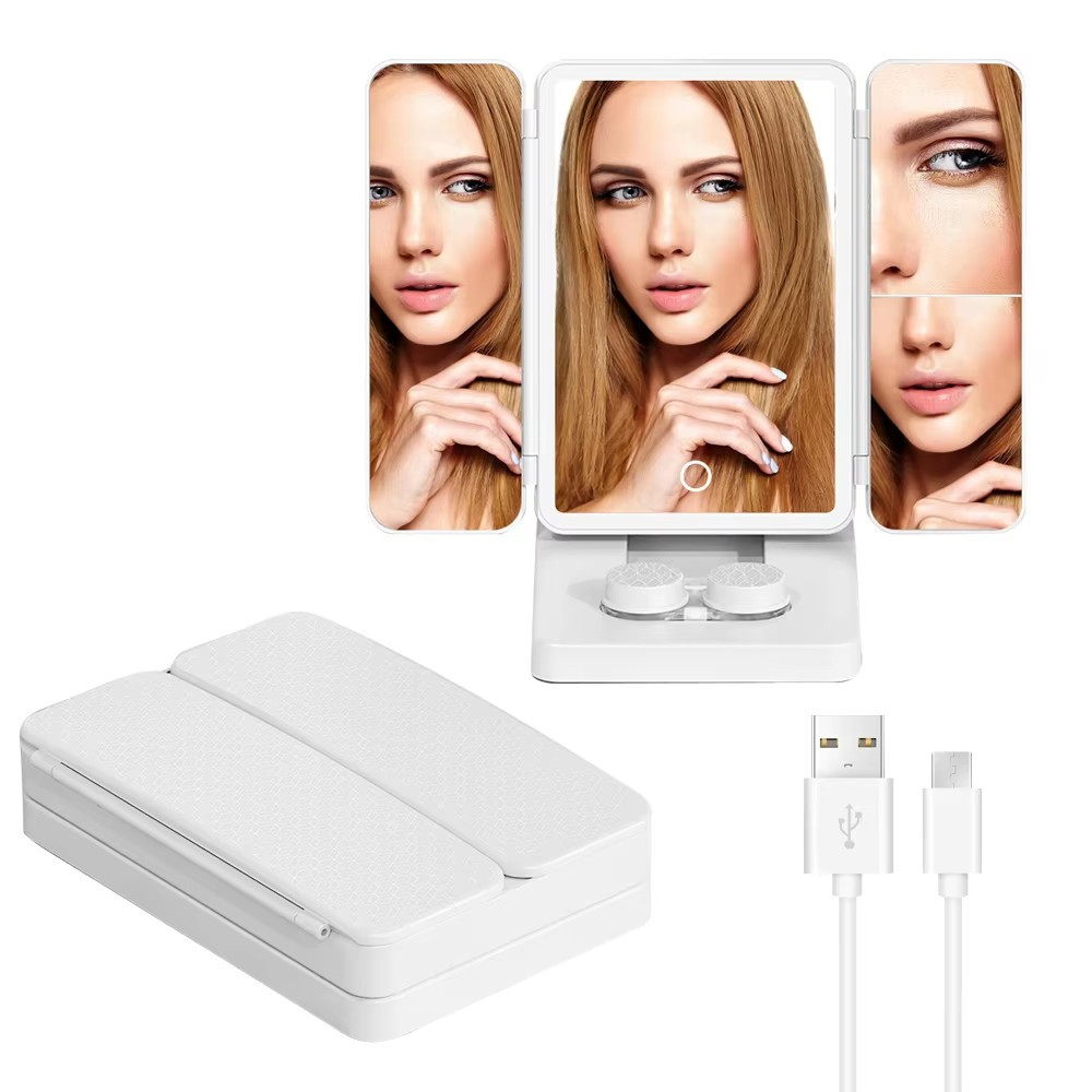 Потрійне косметичне дзеркало з мийними контактними лінзами Tri color makeup mirror SX-8, фото 1