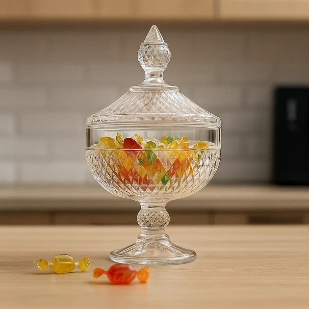 Цукерниця скляна на ніжці з кришкою 15.3×25 см Pasabahce Diamond 97242, фото 1