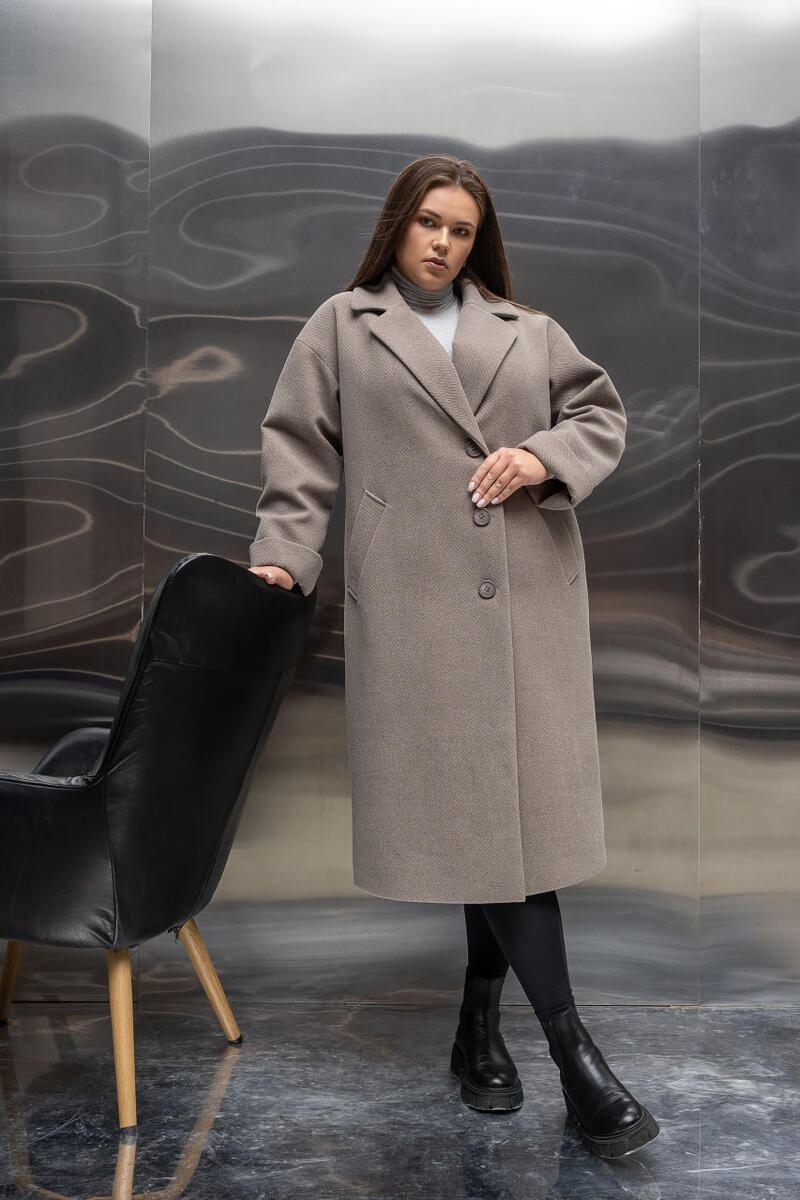 Зимове пальто жіноче великих розмірів 52-64 бежевий, фото 1