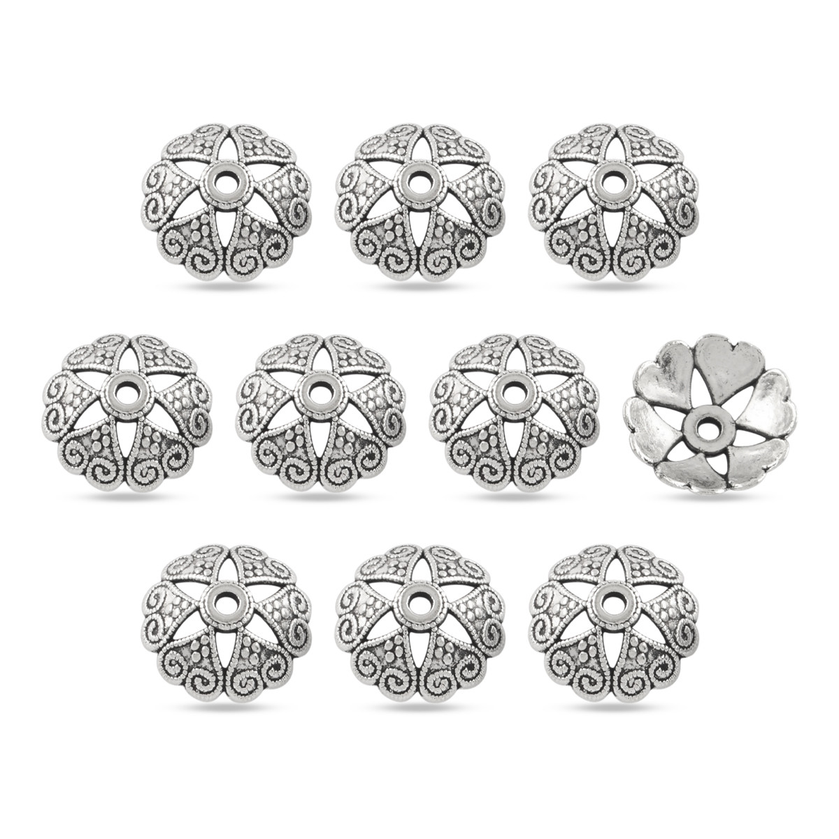 Шапочки для Бусин, Квітка, Тибетський Стиль, Метал, Колір: Античне Срібло, Розмір: 14х5мм, Отвірі 2 мм, 10 шт, фото 1