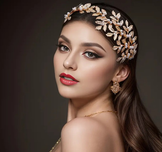 Обруч-повязка в греческом стиле Тиара с декором, ободок для волос золотистый