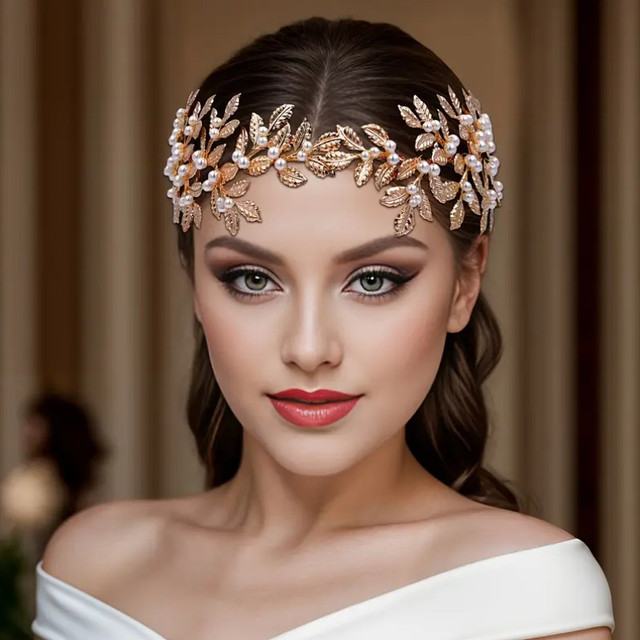 Обруч-повязка в греческом стиле Тиара с декором, ободок для волос золотистый