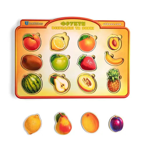 Дерев'яний сортер "Фрукти у розрізі" Рамка-вкладка для розвитку дітей (ПСД136), фото 1